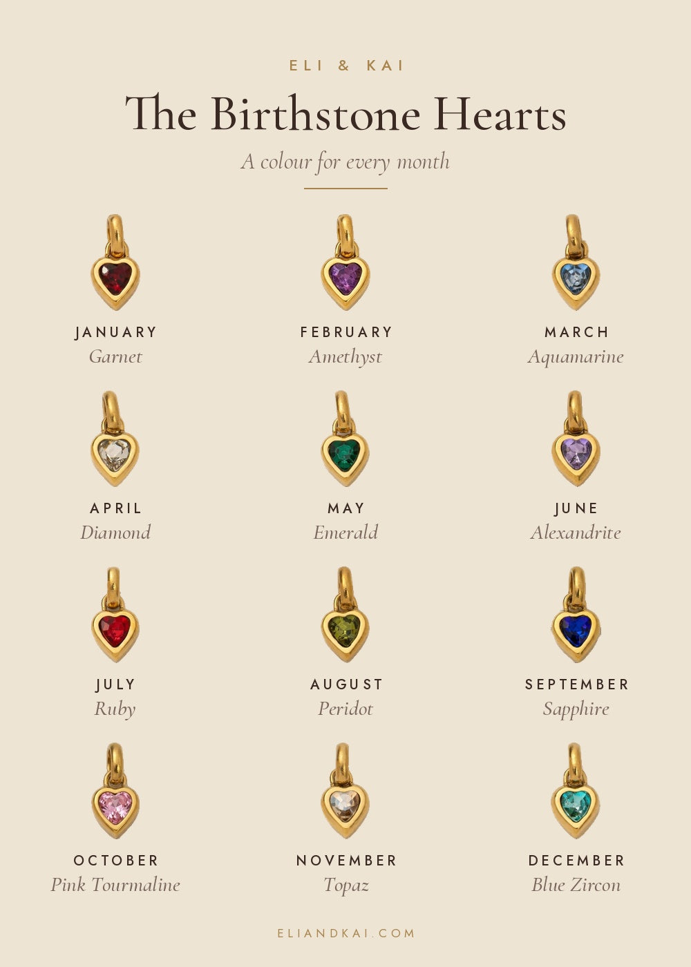 Birthstone Heart Charm – Polished Gold