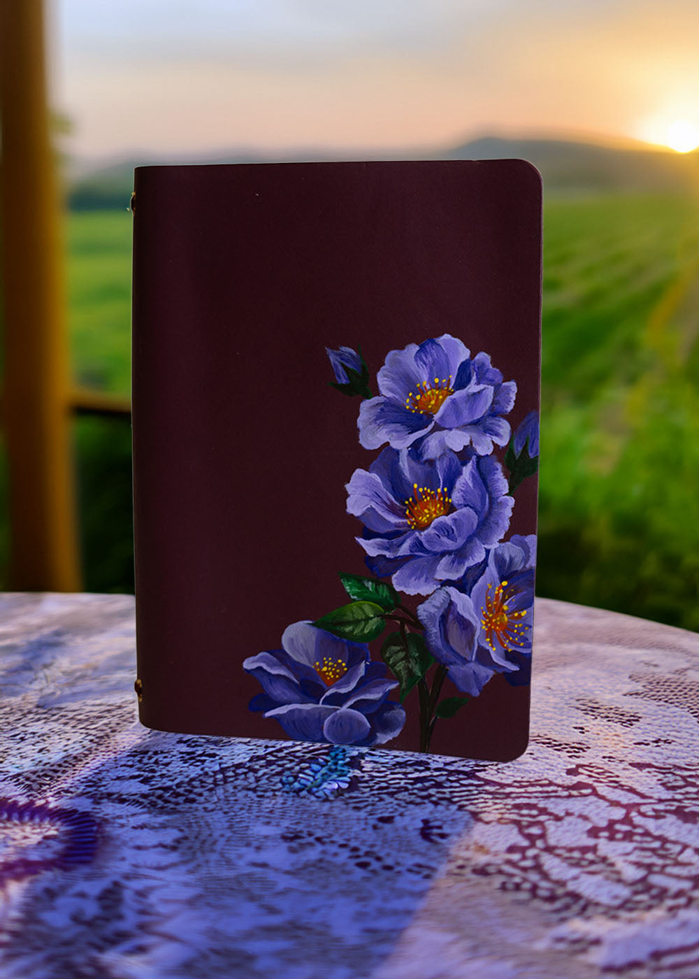 Artist Edition – Hand-Painted Blue Bloom Leather Journal