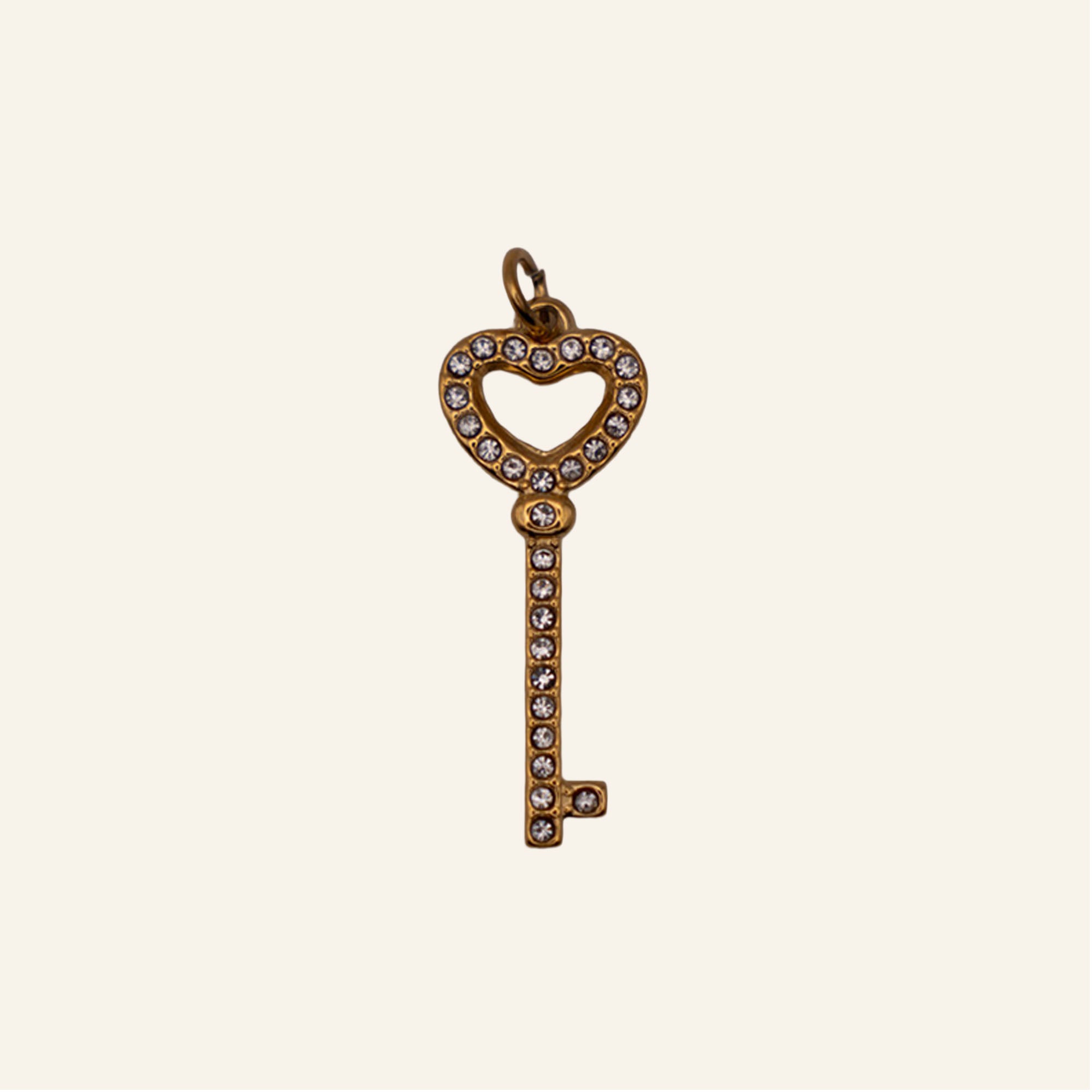 Crystal Heart Key Charm