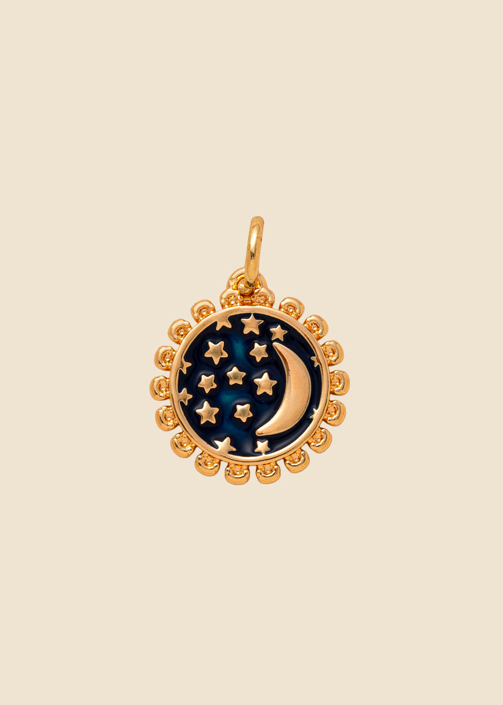 Moon & Stars Coin Charm – Midnight Blue Enamel & Gold
