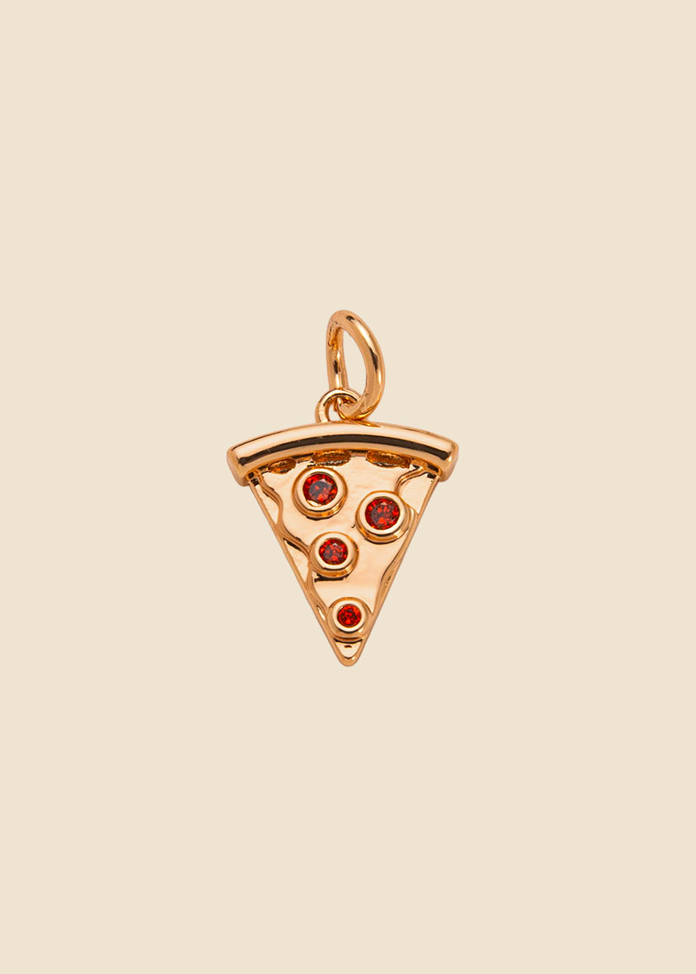 Pizza Slice Charm – Gold & Red Crystal Pepperoni
