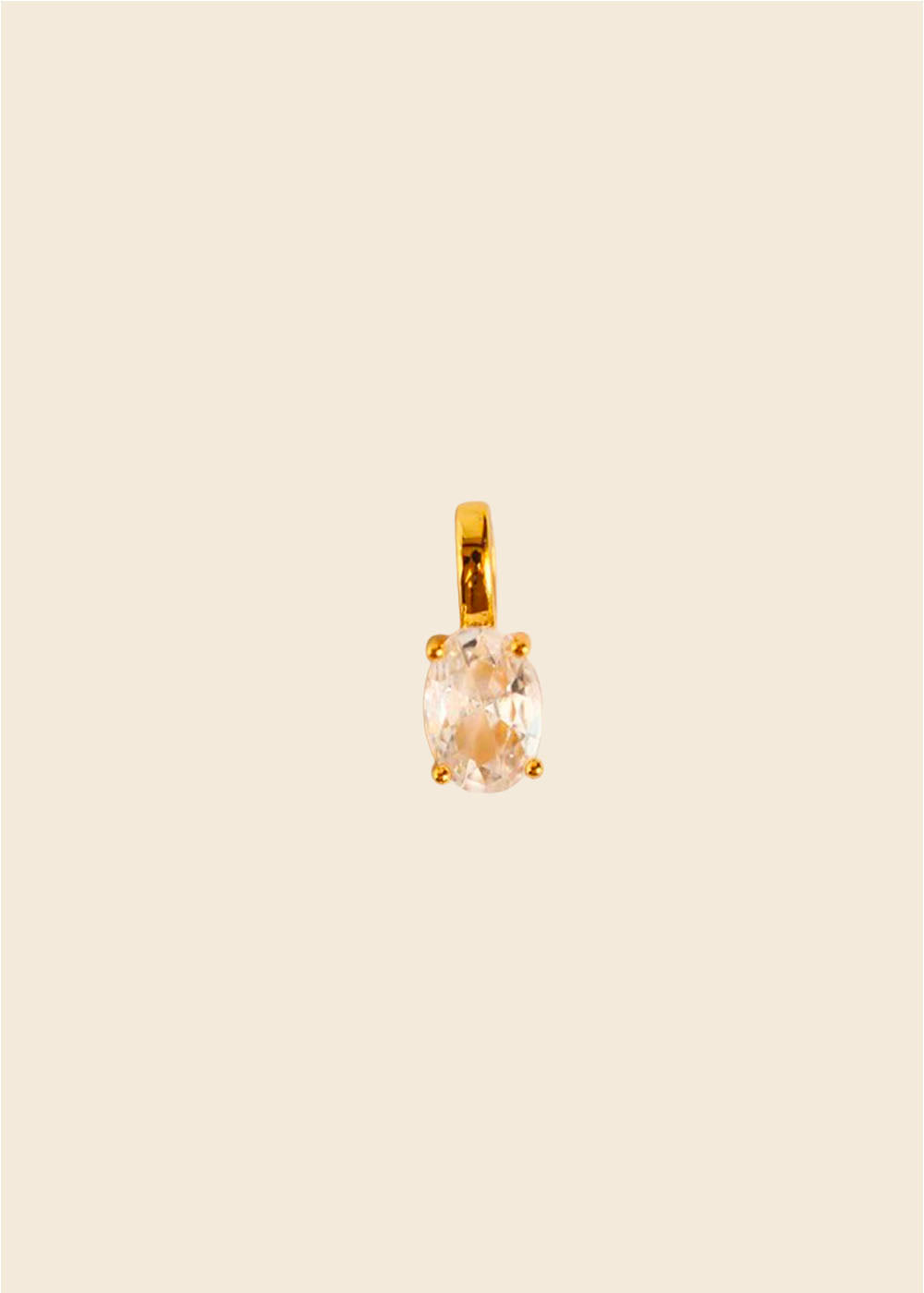 Oval Crystal Charm – Clear Stone & Gold