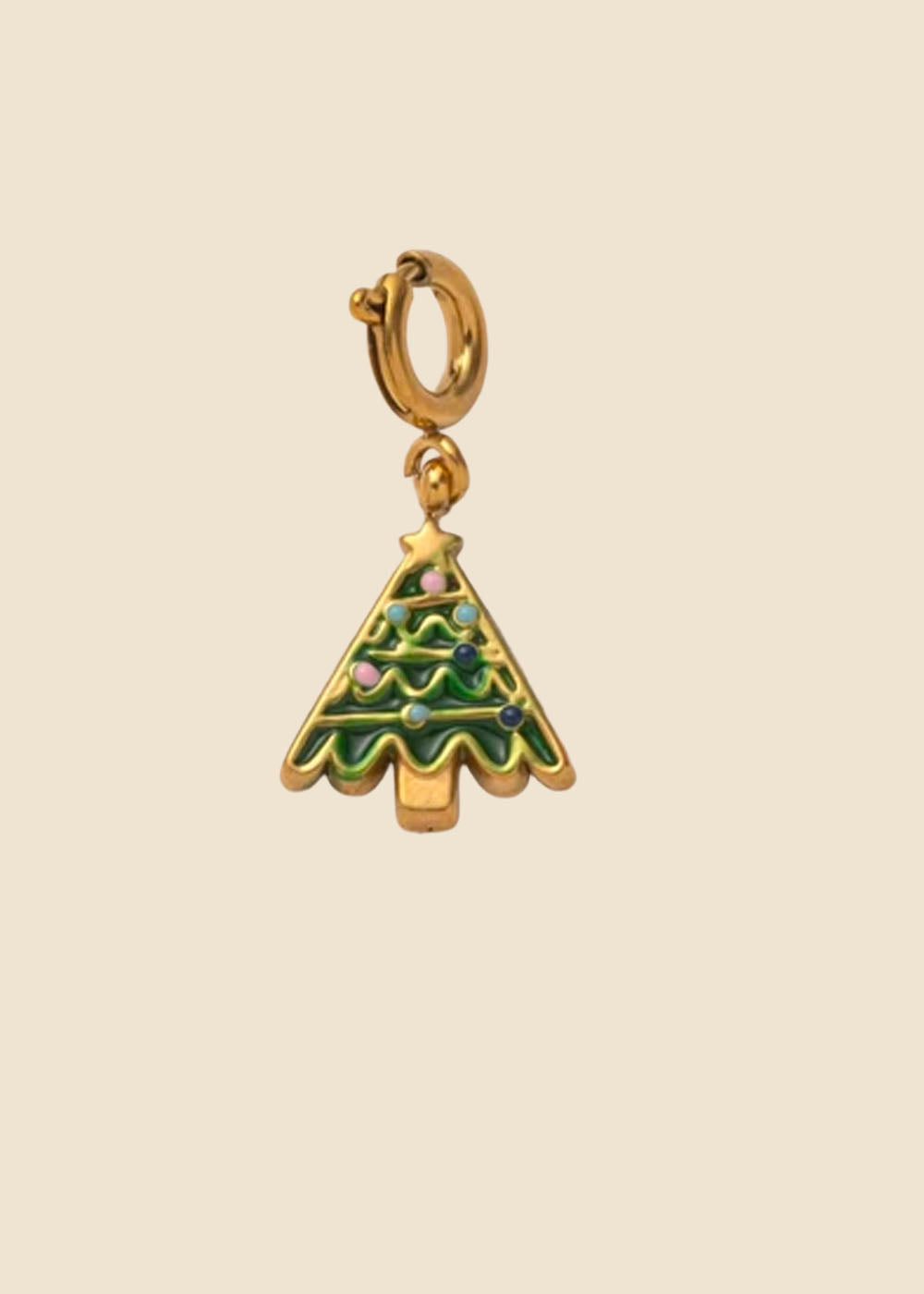 Christmas Tree Clasp Charm – Green Enamel & Gold