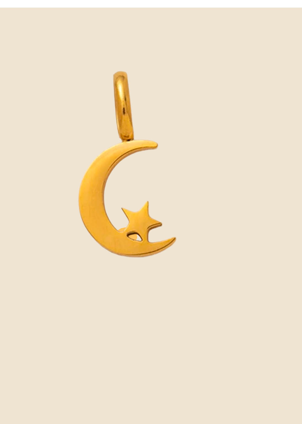 Crescent Moon & Star Charm – Polished Gold