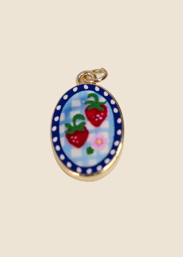 Two Strawberries And Flower Blanket Charm for Eli & Kai leather journals