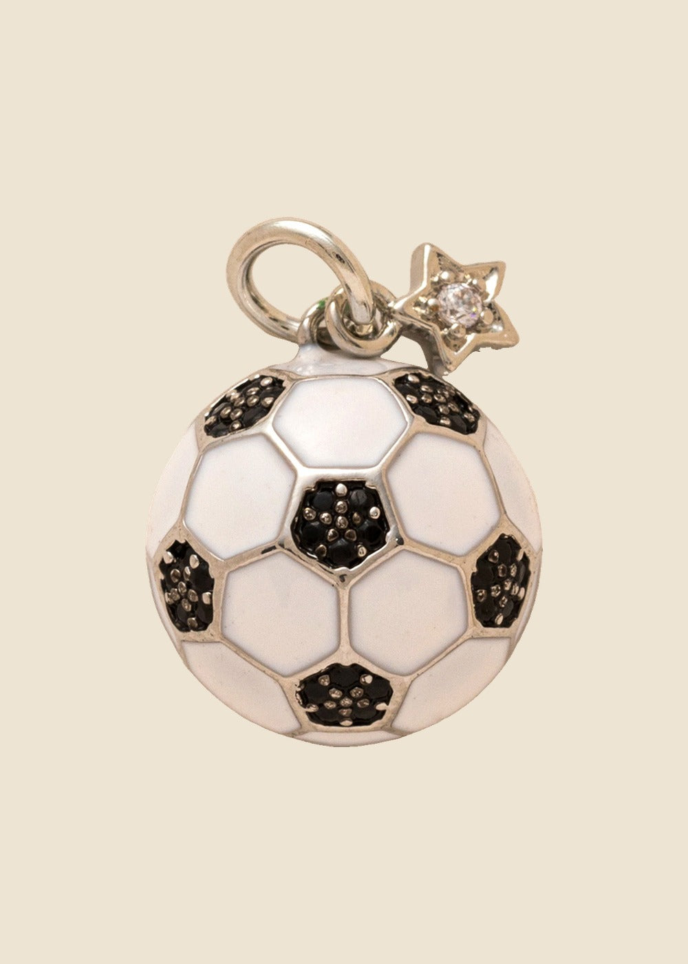 Football Charm – White & Black Enamel, Silver Star