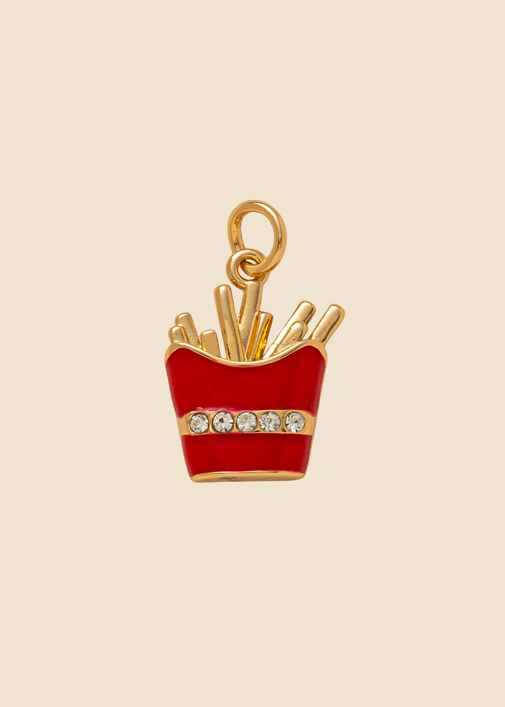 French Fries Charm – Red Enamel, Gold & Crystal