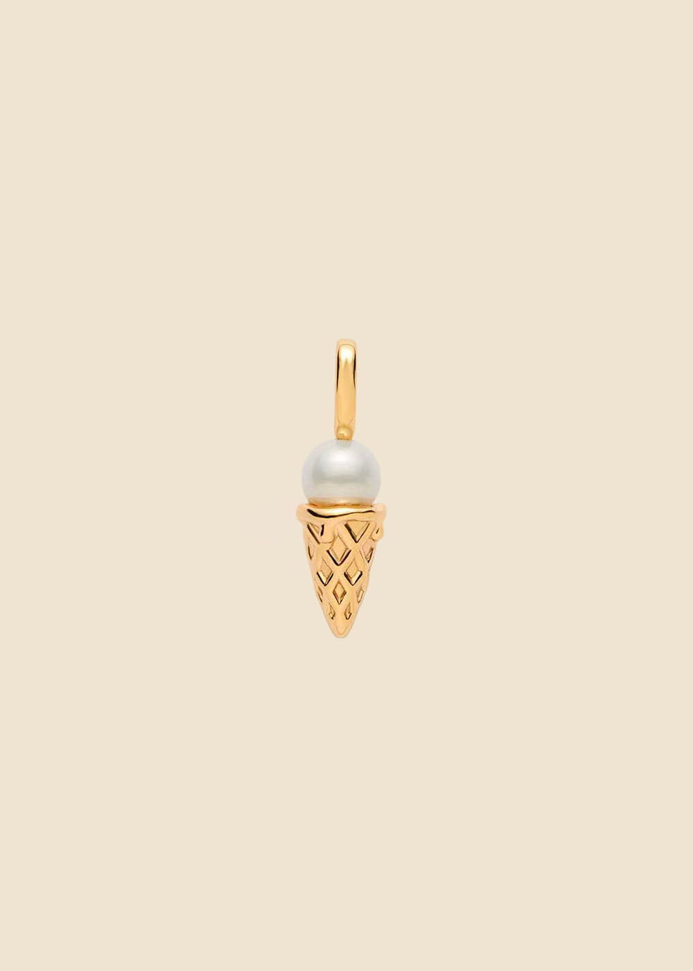 Ice Cream Cone Charm – Gold Waffle Cone & Pearl Scoop