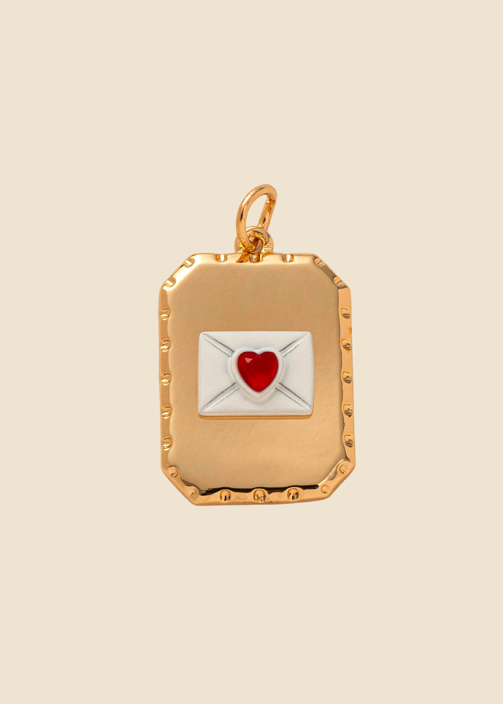 Love Letter Tag Charm – White Enamel, Red Crystal & Gold