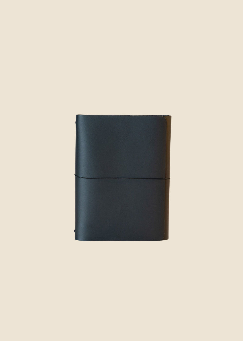 Heatherfield A6 leather journal in Black leather with stitched edges