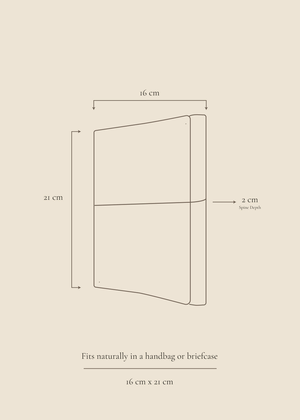 Heatherfield A6 leather journal size guide with 12.5 cm by 15.5 cm dimensions