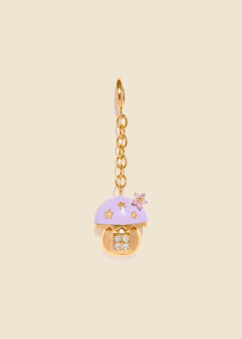Mushroom House Charm – Lilac Enamel & Gold Chain