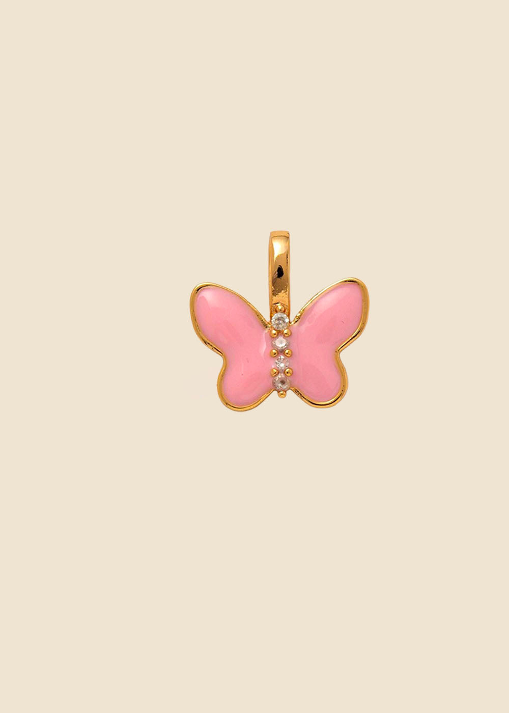 Pink Butterfly Charm – Pink Enamel, Crystal & Gold