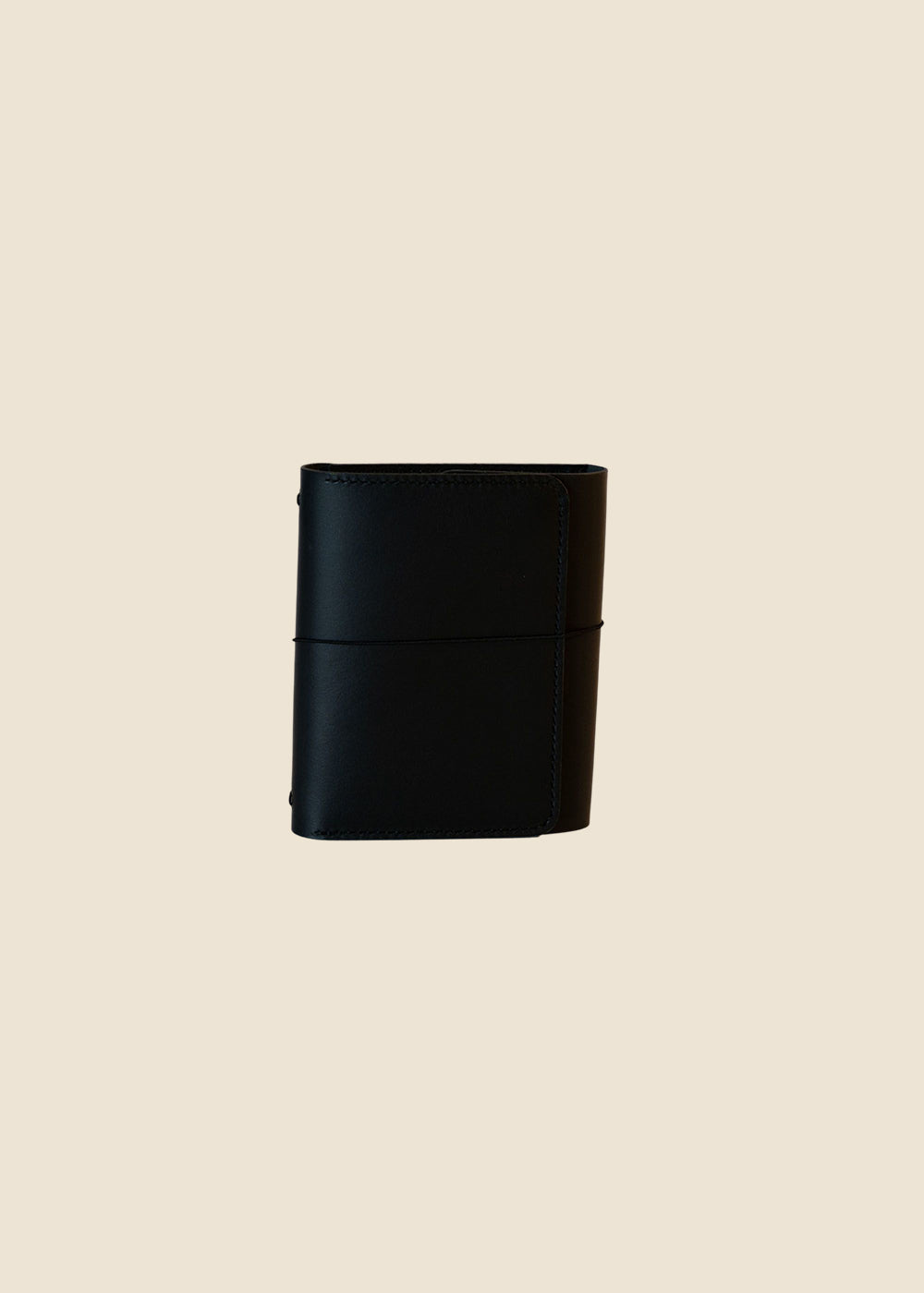 Heatherfield A6 leather journal in Black leather with stitched edges