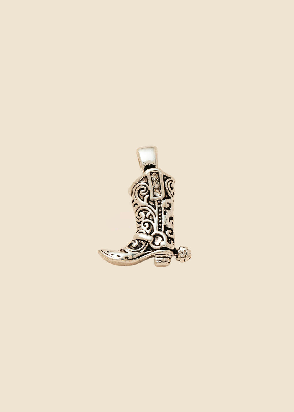 Cowboy Boot Charm – Antique Silver, Filigree & Crystal
