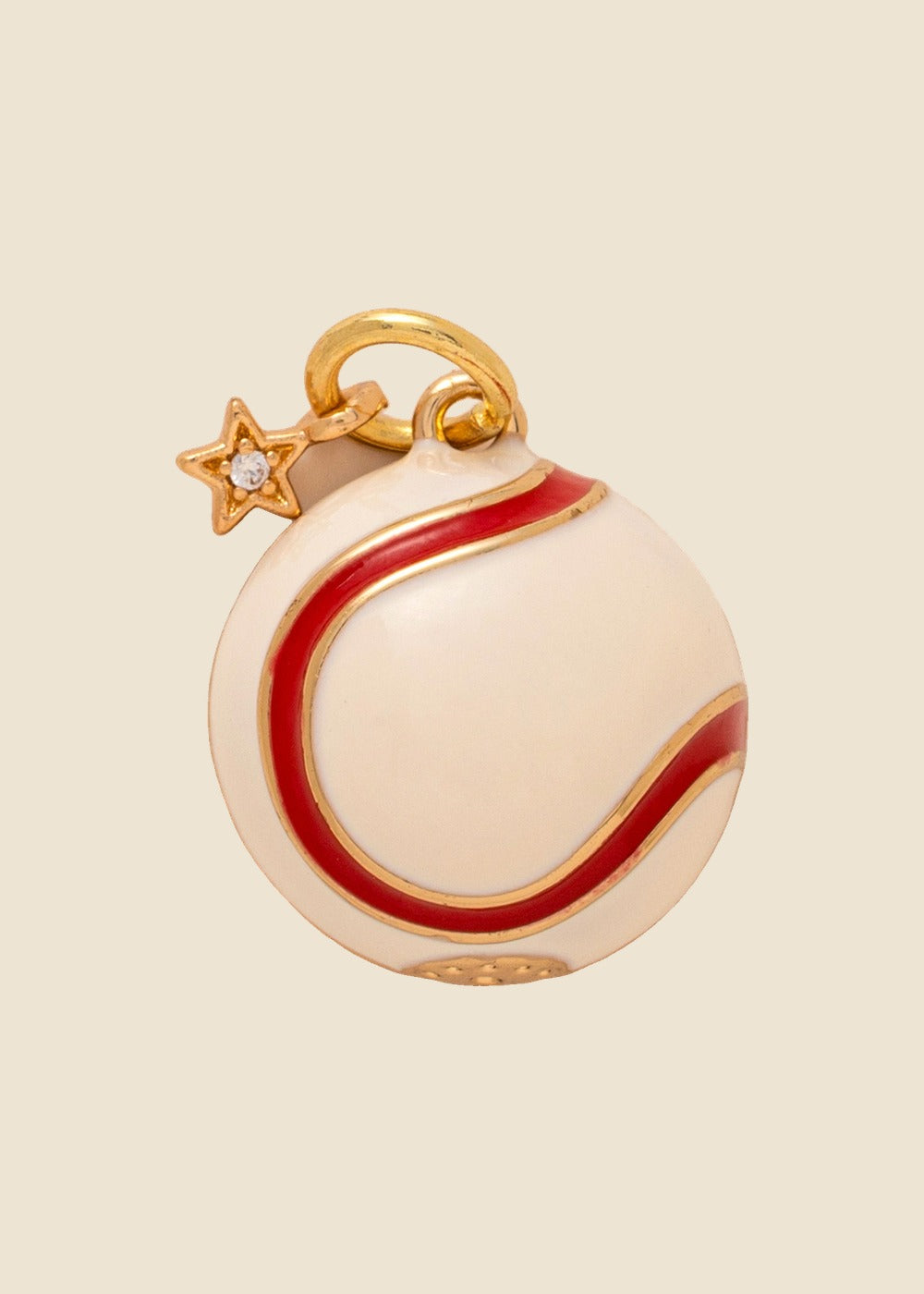 Tennis Ball Charm – Ivory & Red Enamel, Gold Star